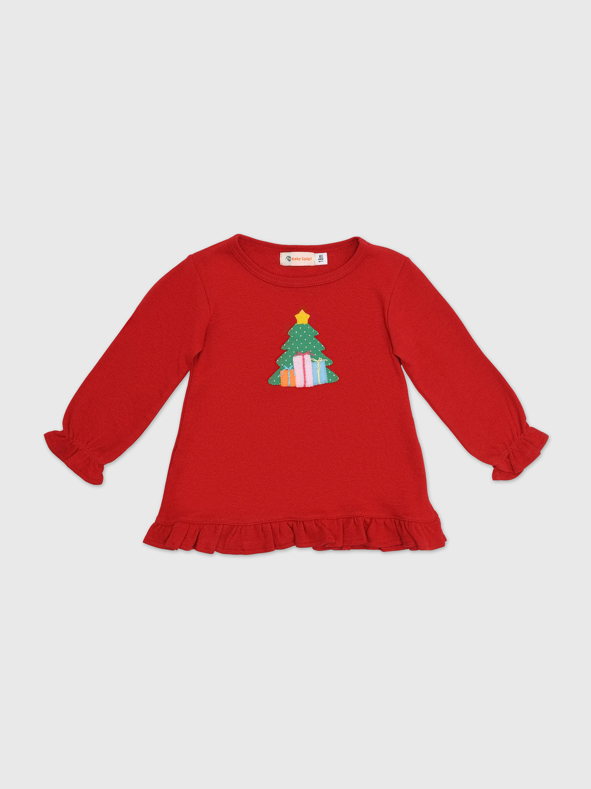 Luigi Girls' Christmas Tree Long Sleeve Swing Top - Saint Bernard