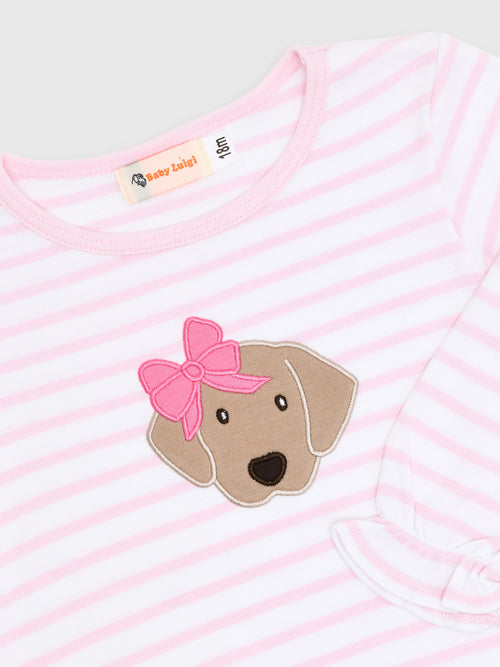 Luigi Girls' Puppy & Bow Stripe Swing Top - Saint Bernard
