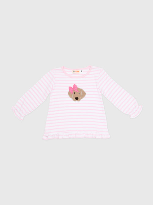 Luigi Girls' Puppy & Bow Stripe Swing Top - Saint Bernard