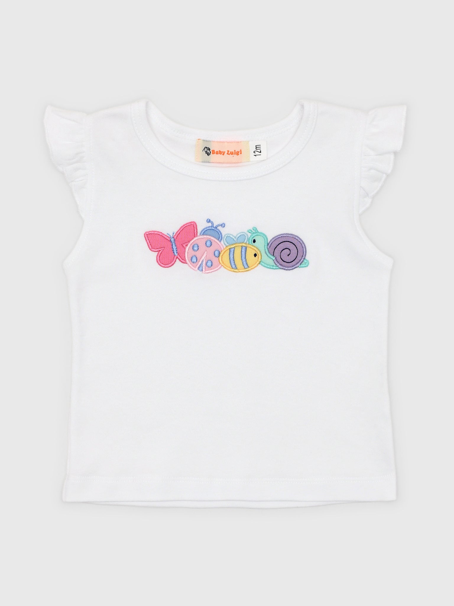 Luigi Girls' Butterfly Lady Bug Bee & Snail Flutter Sleeve Tee - Saint Bernard