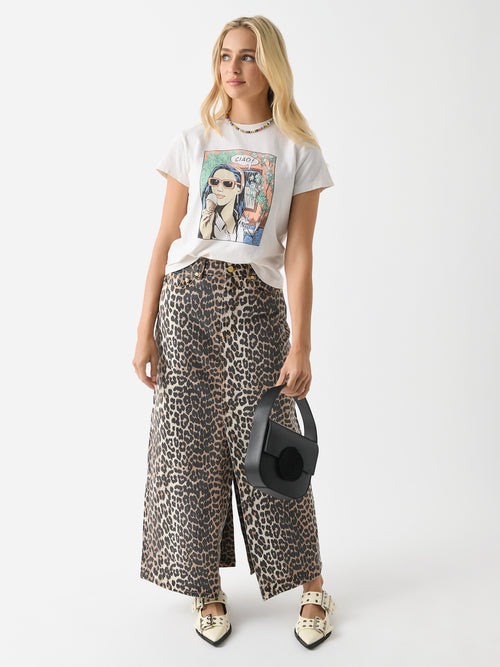 GANNI Women's Printed Denim Maxi Slit Skirt