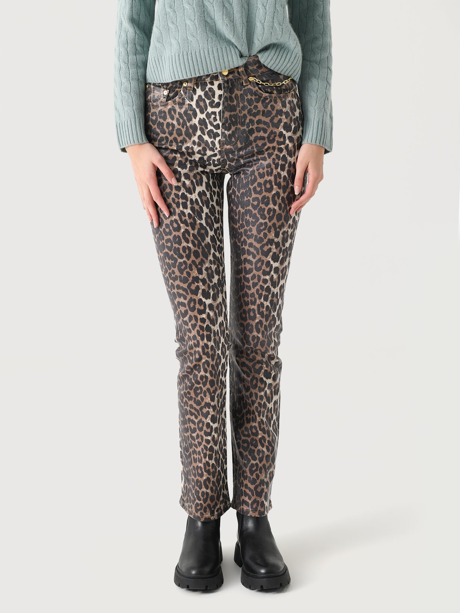 GANNI Women's Foil Print Denim Carri Chain - Saint Bernard