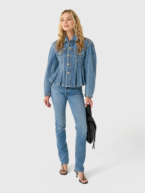 GANNI Women's Striped Denim Pleated Jacket