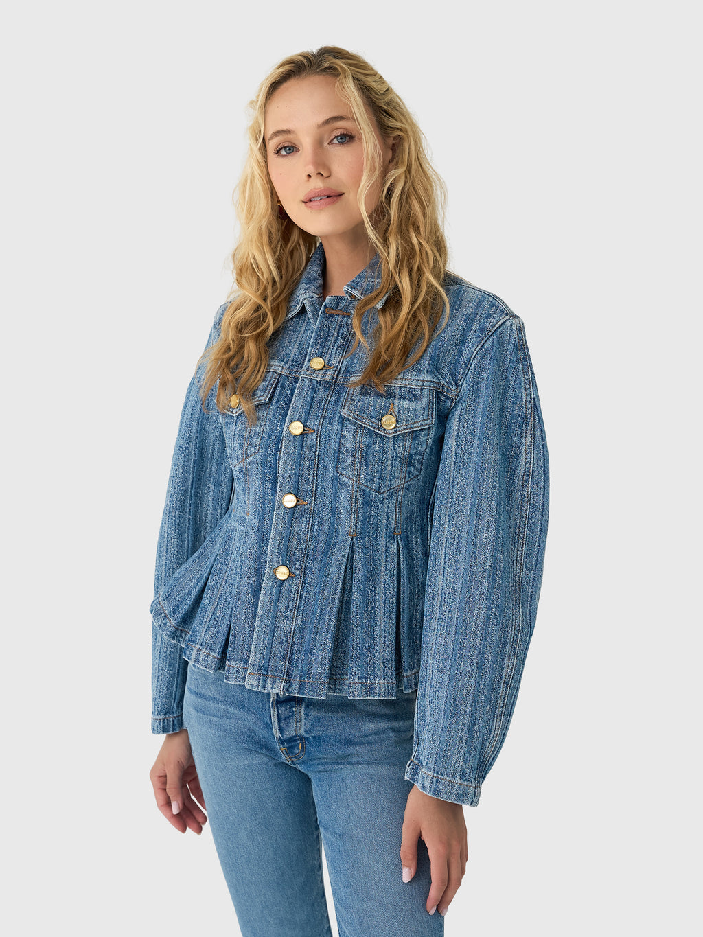 GANNI Women's Striped Denim Pleated Jacket - Saint Bernard