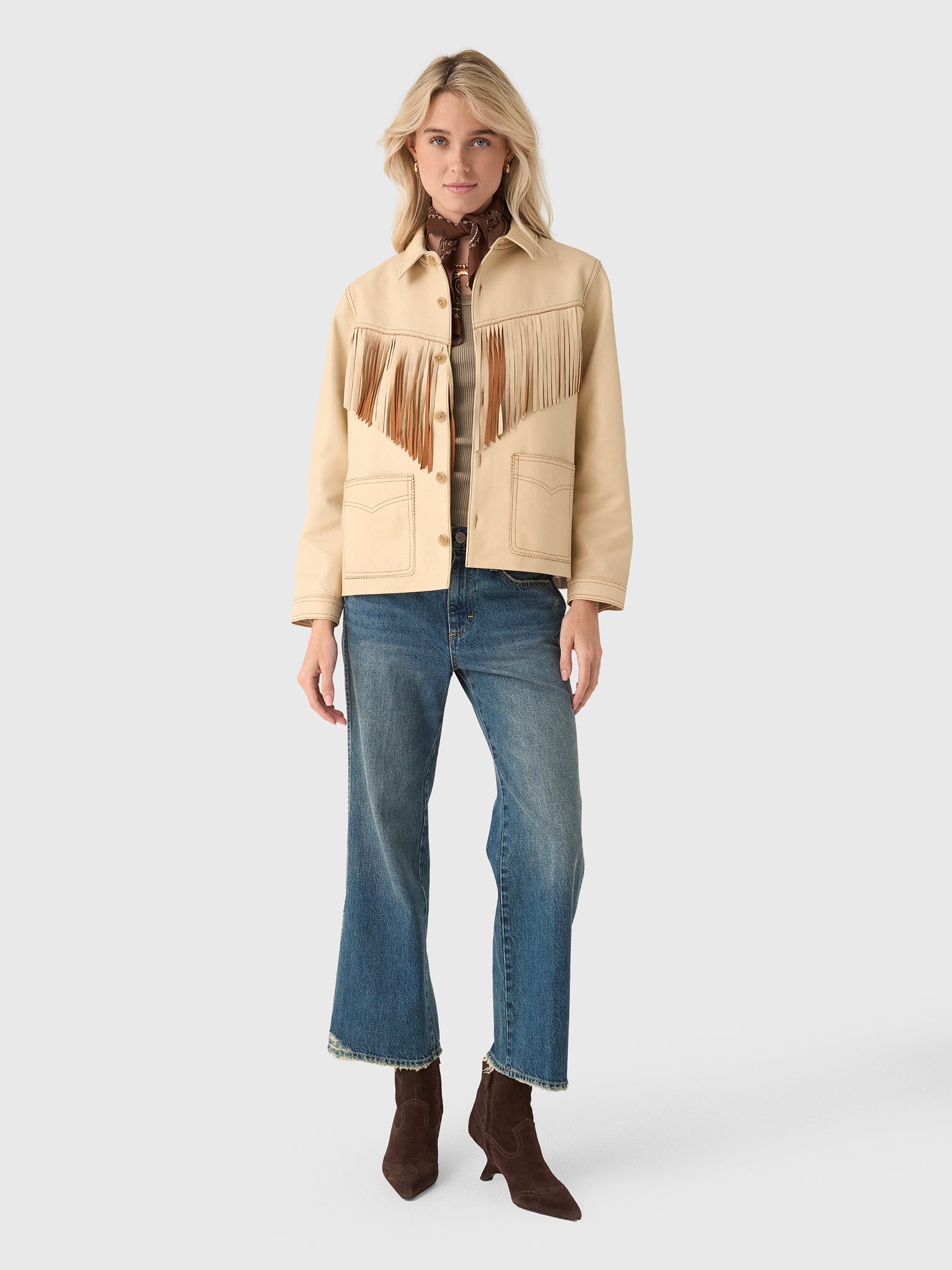 The Great Women's The Leather Fringe Jacket - Saint Bernard