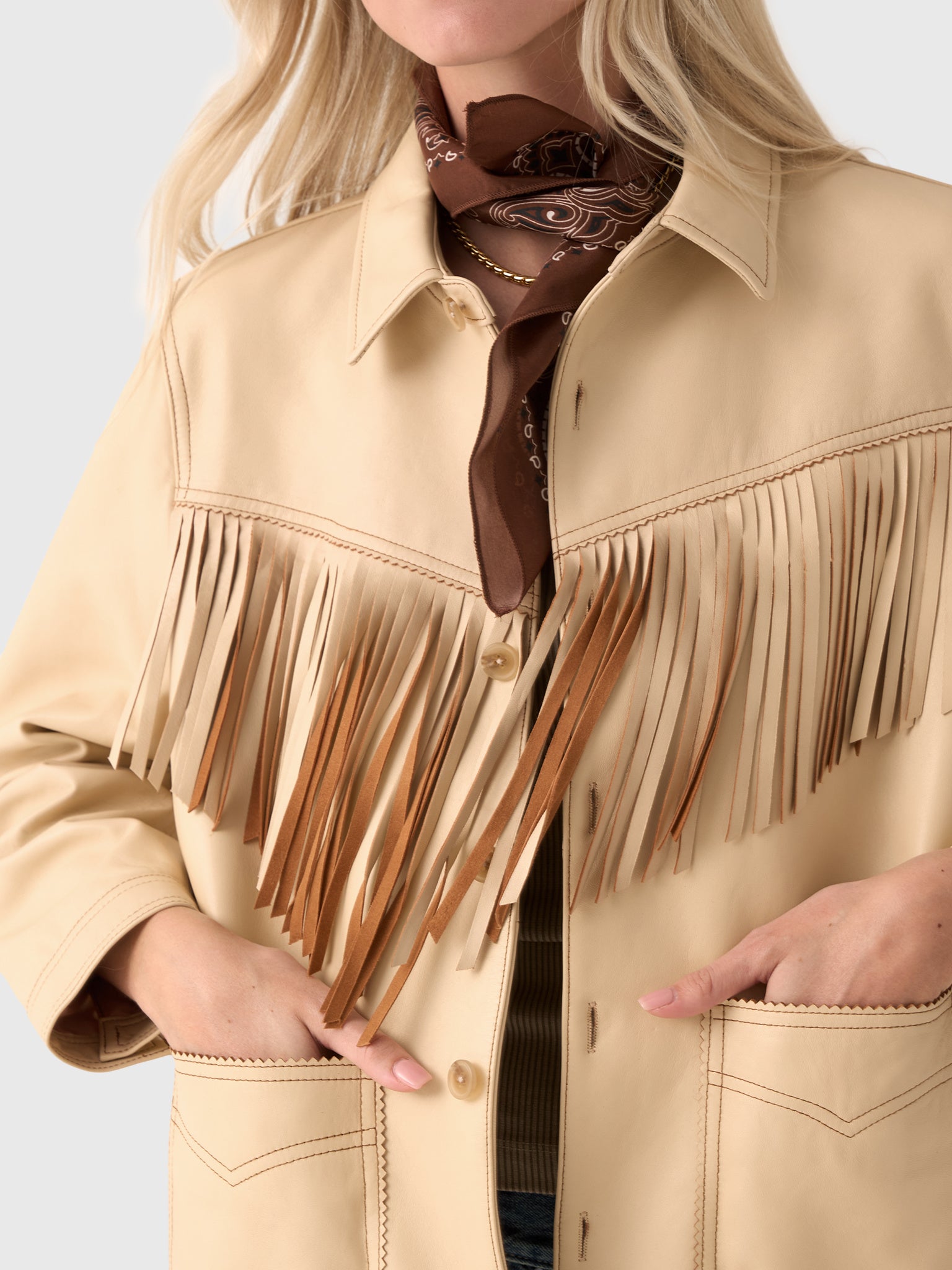The Great Women's The Leather Fringe Jacket - Saint Bernard