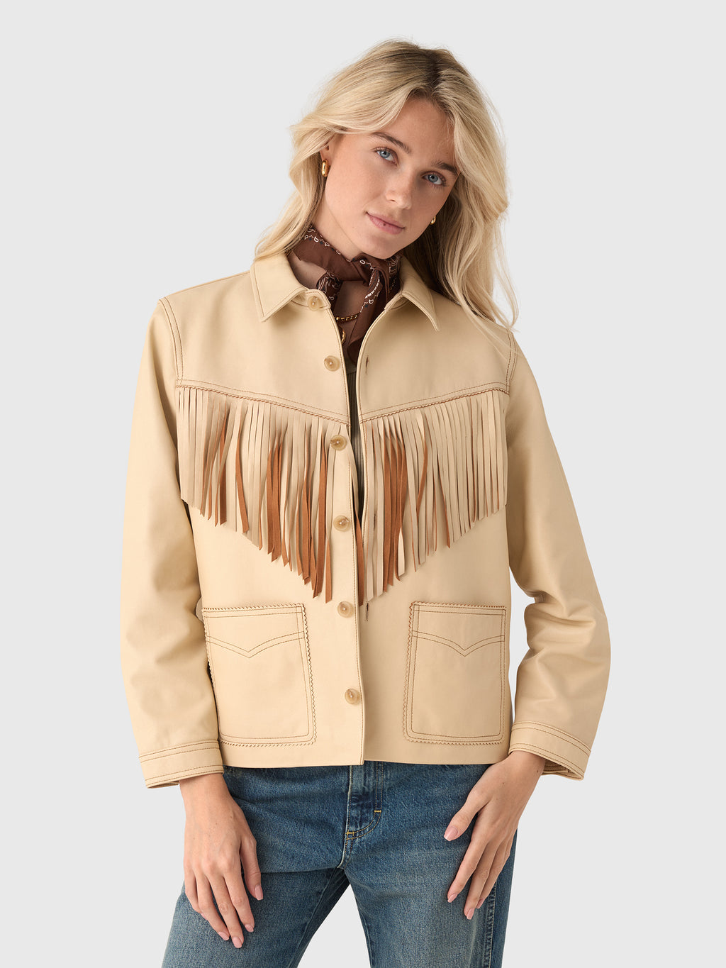 The Great Women's The Leather Fringe Jacket - Saint Bernard