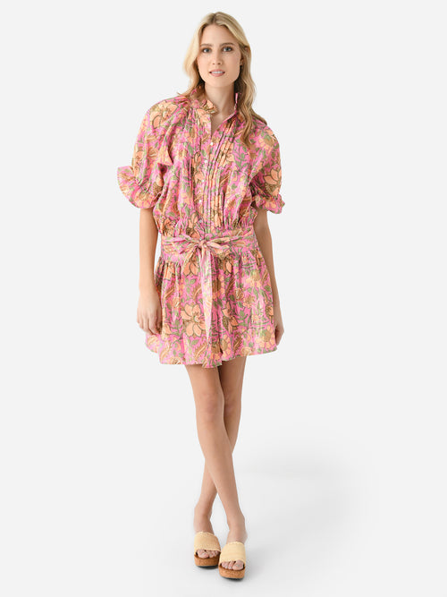 Juliet Dunn Women's Floral Block Print Lamé Blouson Dress