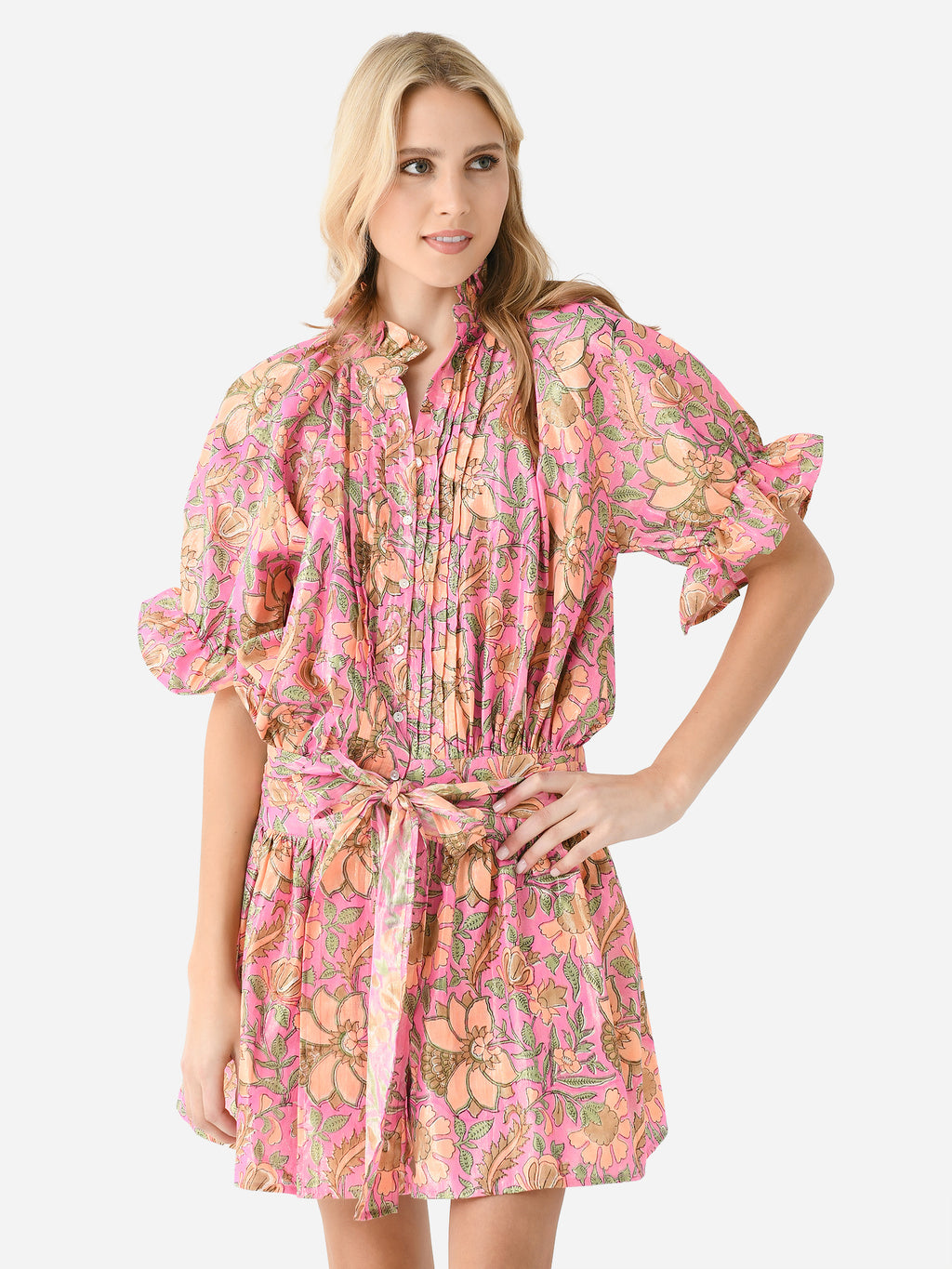 Juliet Dunn Women's Floral Block Print Lamé Blouson Dress - Saint Bernard