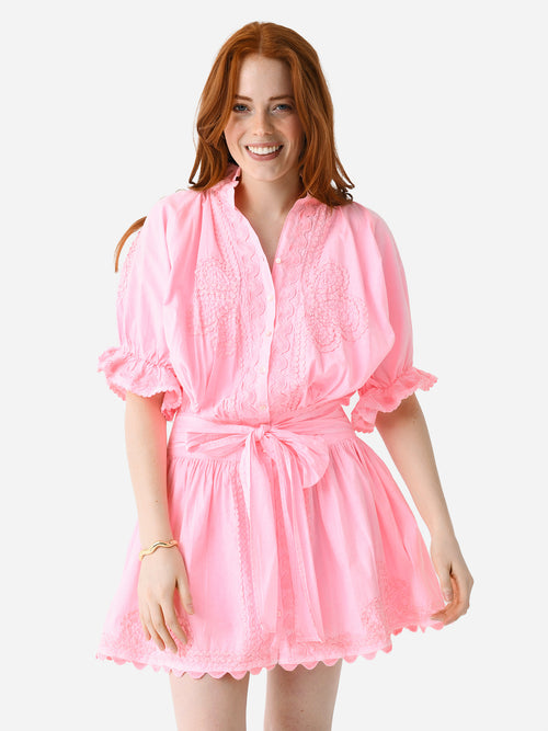 Juliet Dunn Women's Poplin Ric Rac Embroidered Blouson Dress