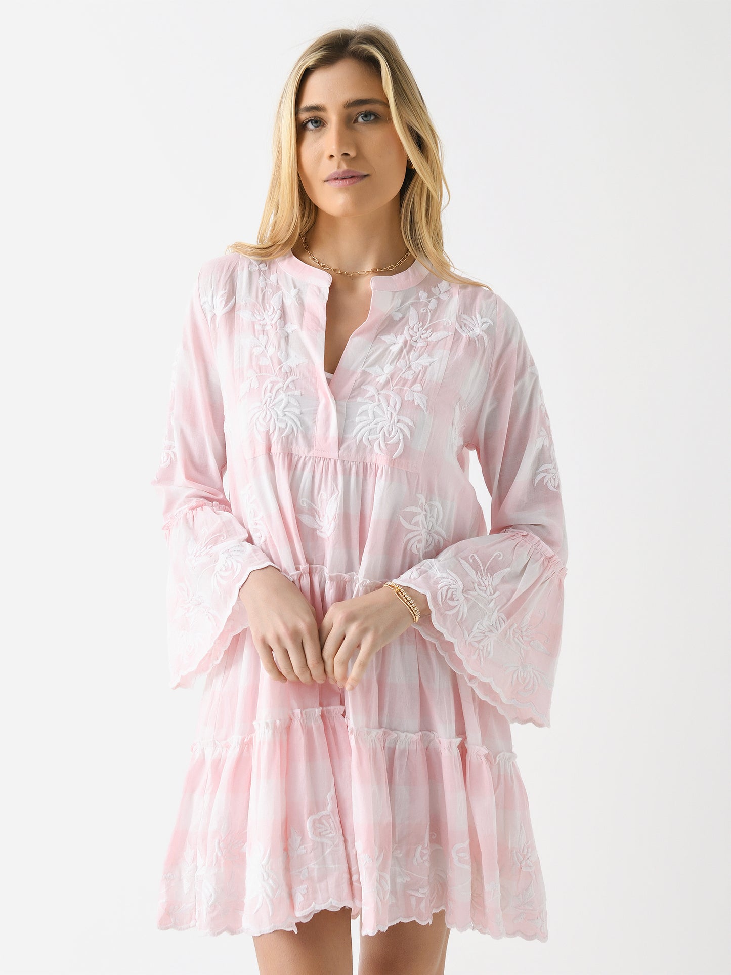 Juliet Dunn Women's Butterfly Gingham Flared Sleeve Dress - Saint Bernard