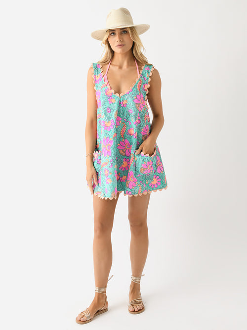 Juliet Dunn Women's Poplin Low Back Ric Rac Embroidered Dress