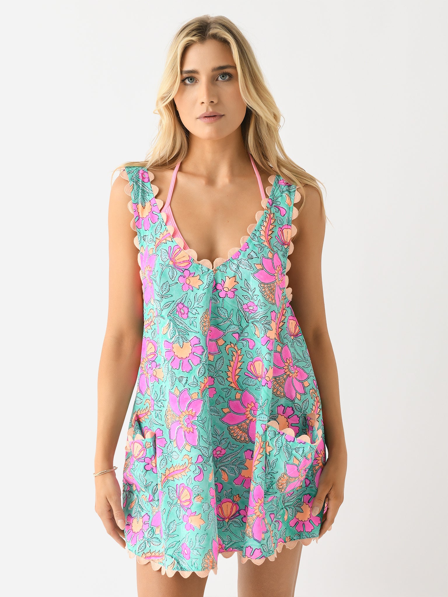 Juliet Dunn Women's Poplin Low Back Ric Rac Embroidered Dress - Saint Bernard