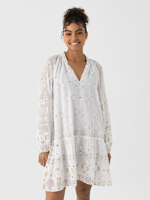 Juliet Dunn Women's Embroidered V-Neck Tunic