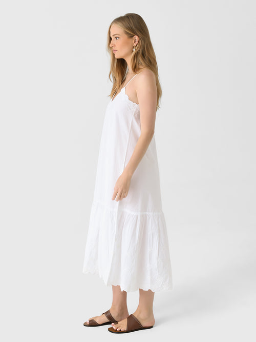 Juliet Dunn Women's Poplin V-Neck Embroidered Midi Dress