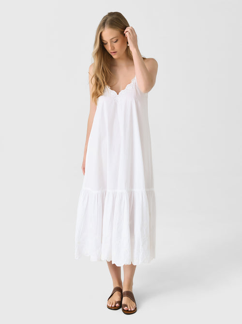 Juliet Dunn Women's Poplin V-Neck Embroidered Midi Dress