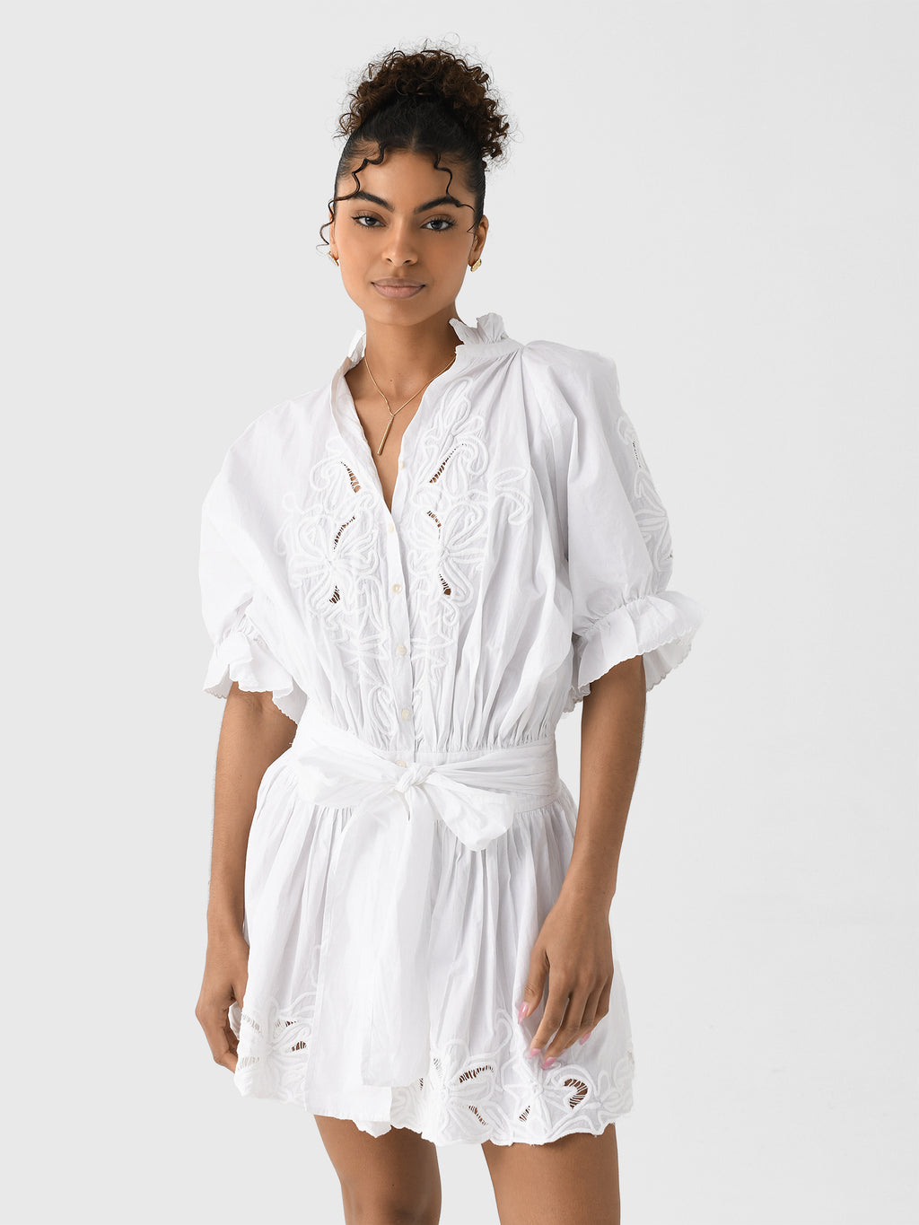 Juliet Dunn Women's Eyelet Embroidered Blouson Dress - Saint Bernard