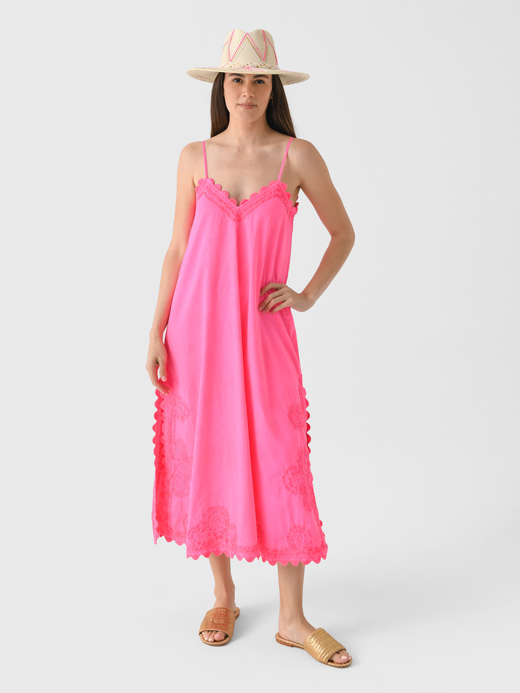 Juliet Dunn Women's Poplin Ric Rac Embroidered Slip Dress - Saint Bernard