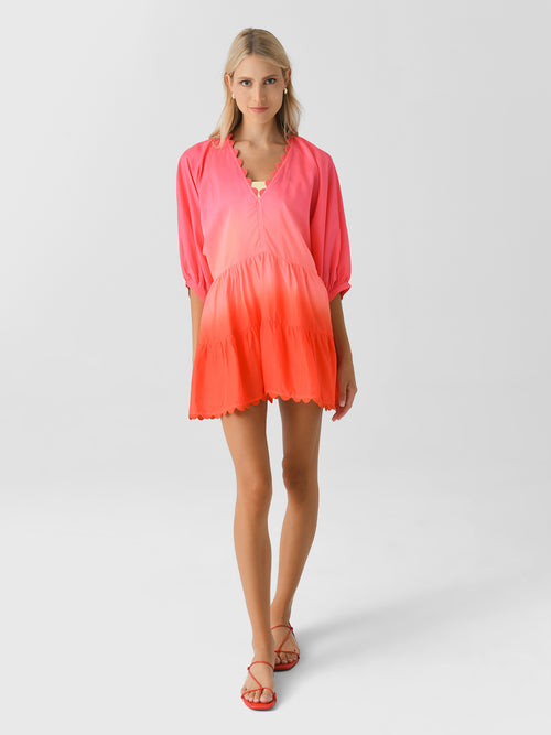 Juliet Dunn Women's Ombre V-Neck Ric Rac Dress