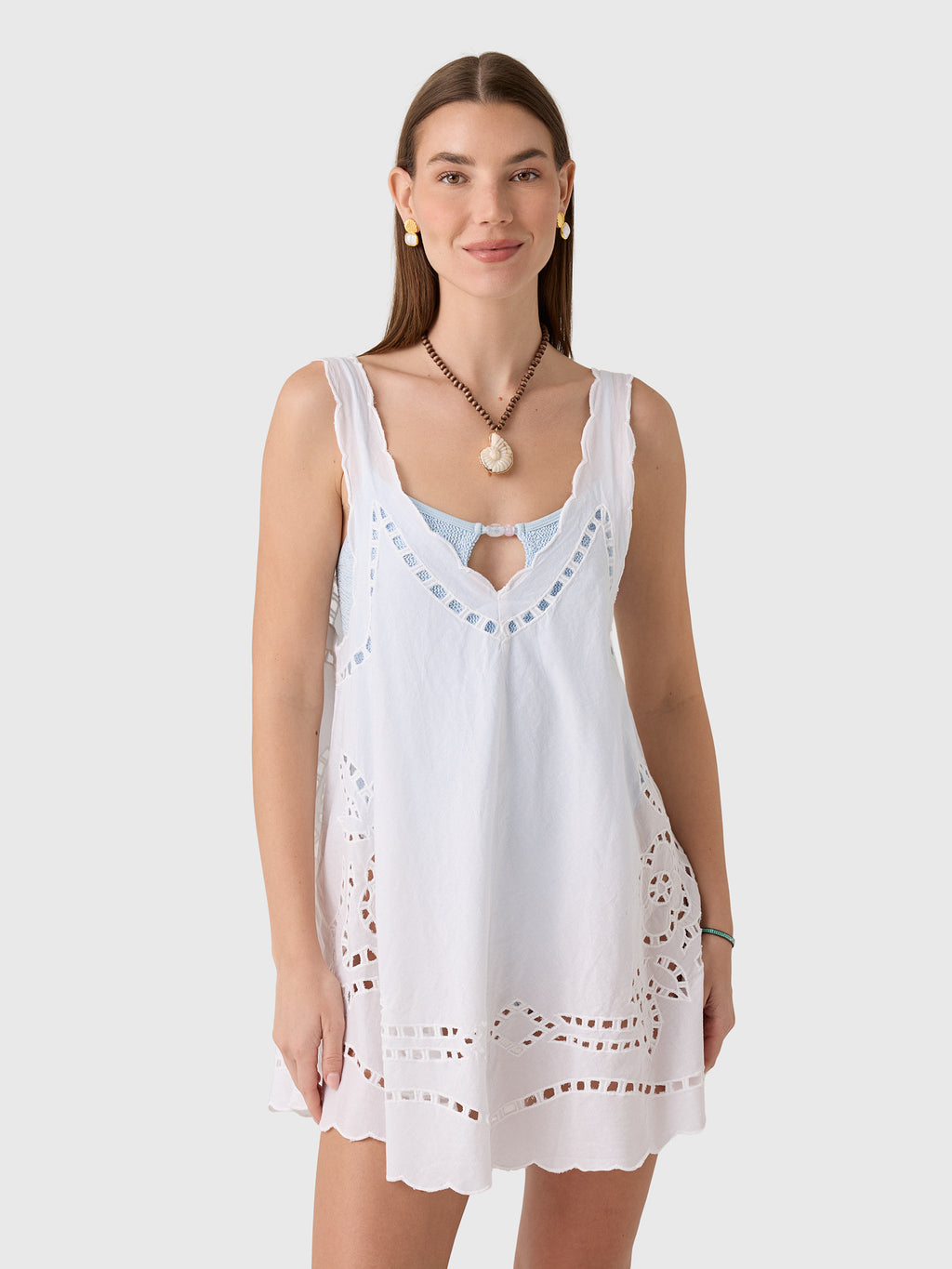 Juliet Dunn Women's Low Back Cutwork Embroidered Dress - Saint Bernard