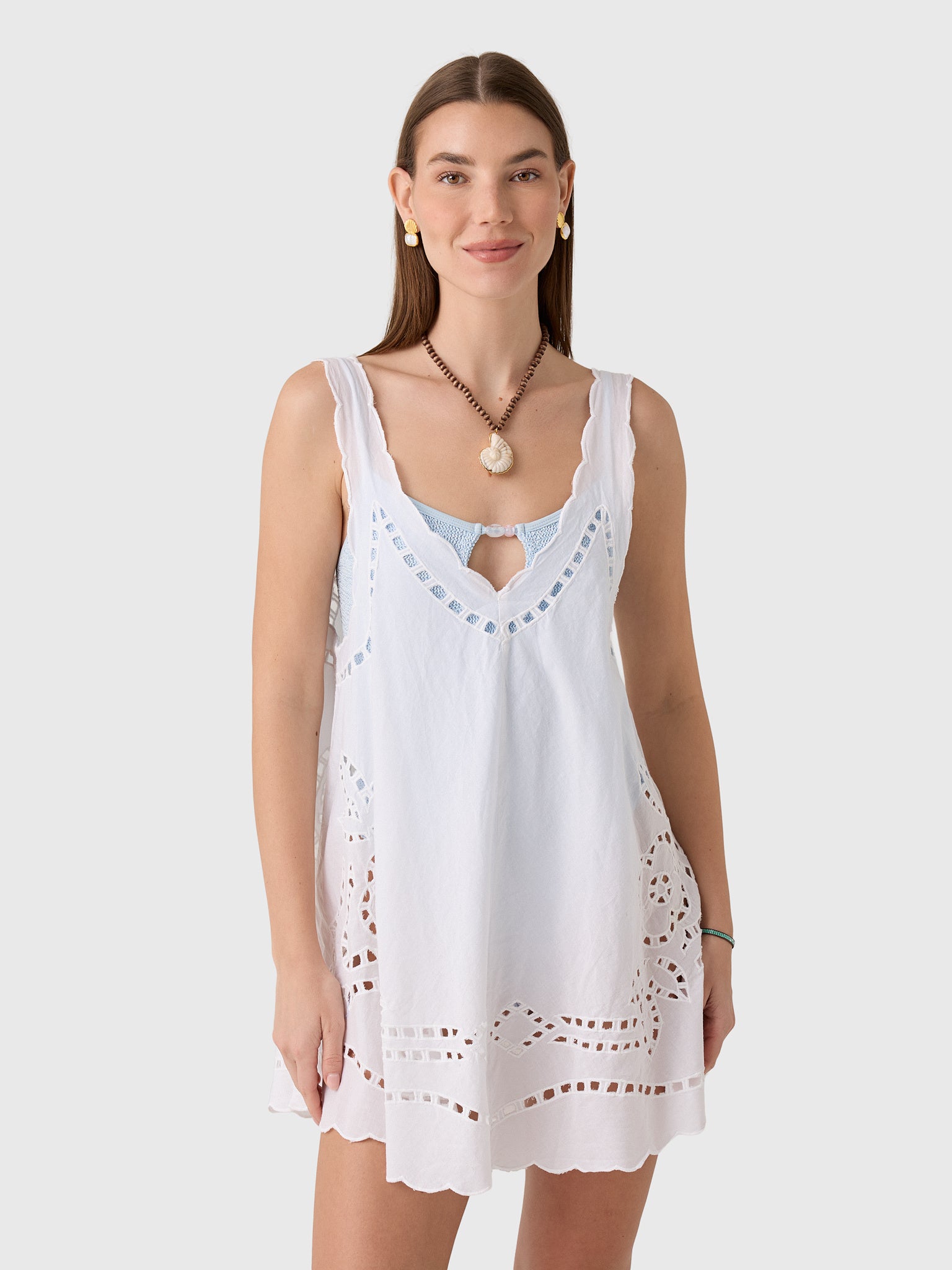 Juliet Dunn Women's Low Back Cutwork Embroidered Dress - Saint Bernard