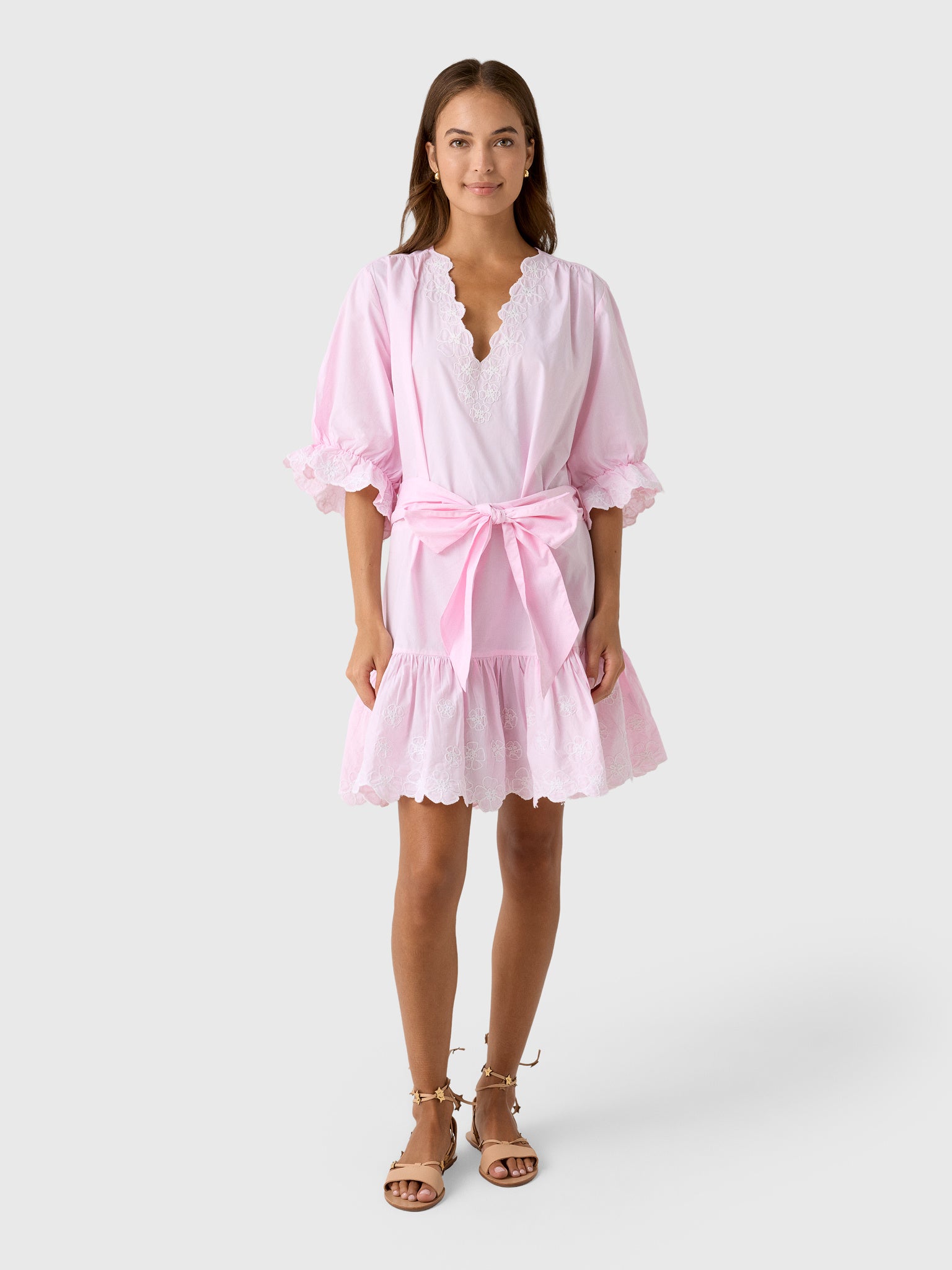 Juliet Dunn Women's Embroidered Tie Waist Mini Dress - Saint Bernard
