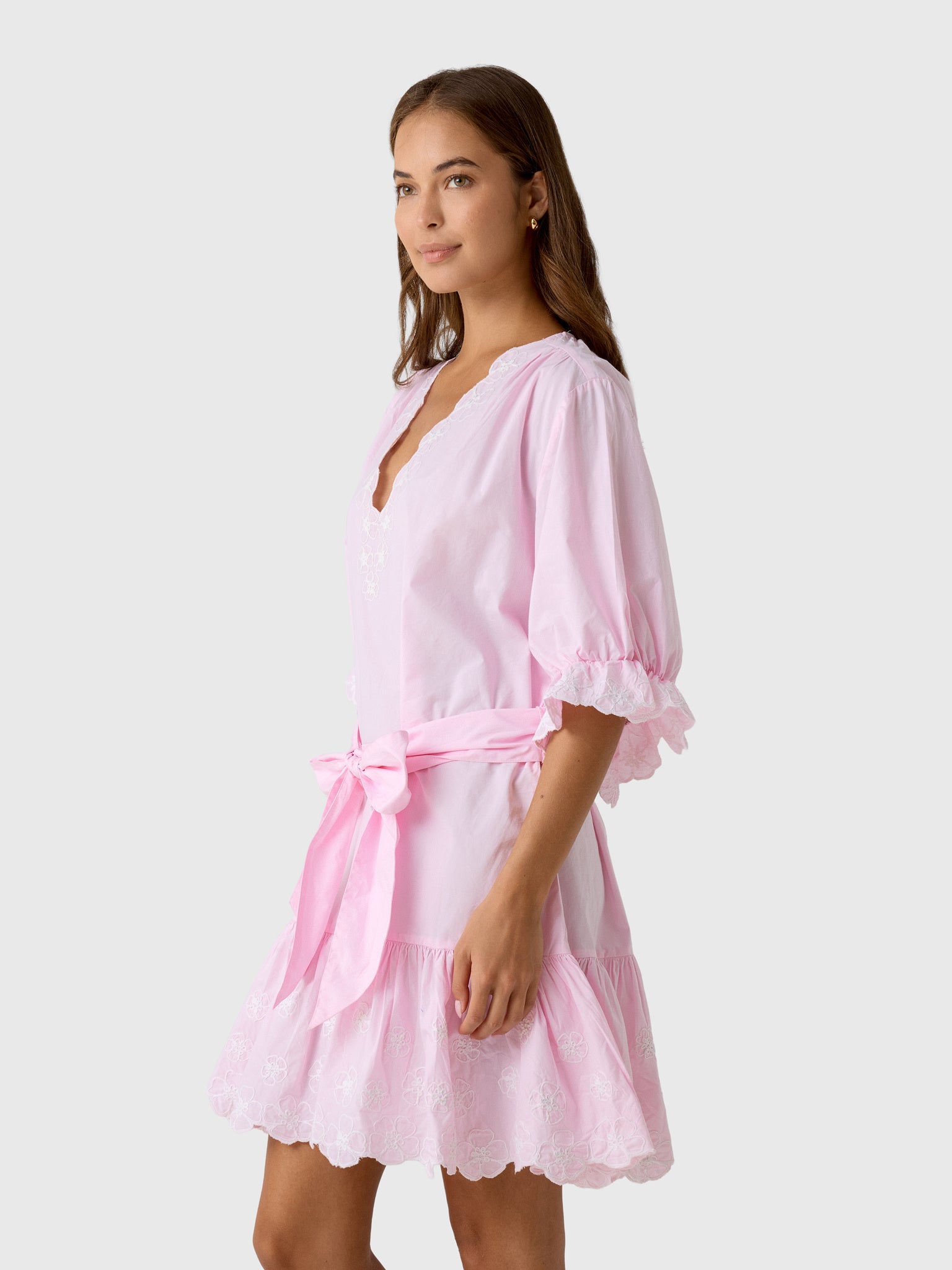 Juliet Dunn Women's Embroidered Tie Waist Mini Dress - Saint Bernard