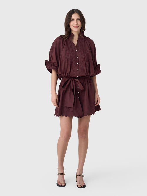 Juliet Dunn Women's Poplin Embroidered Blouson Dress
