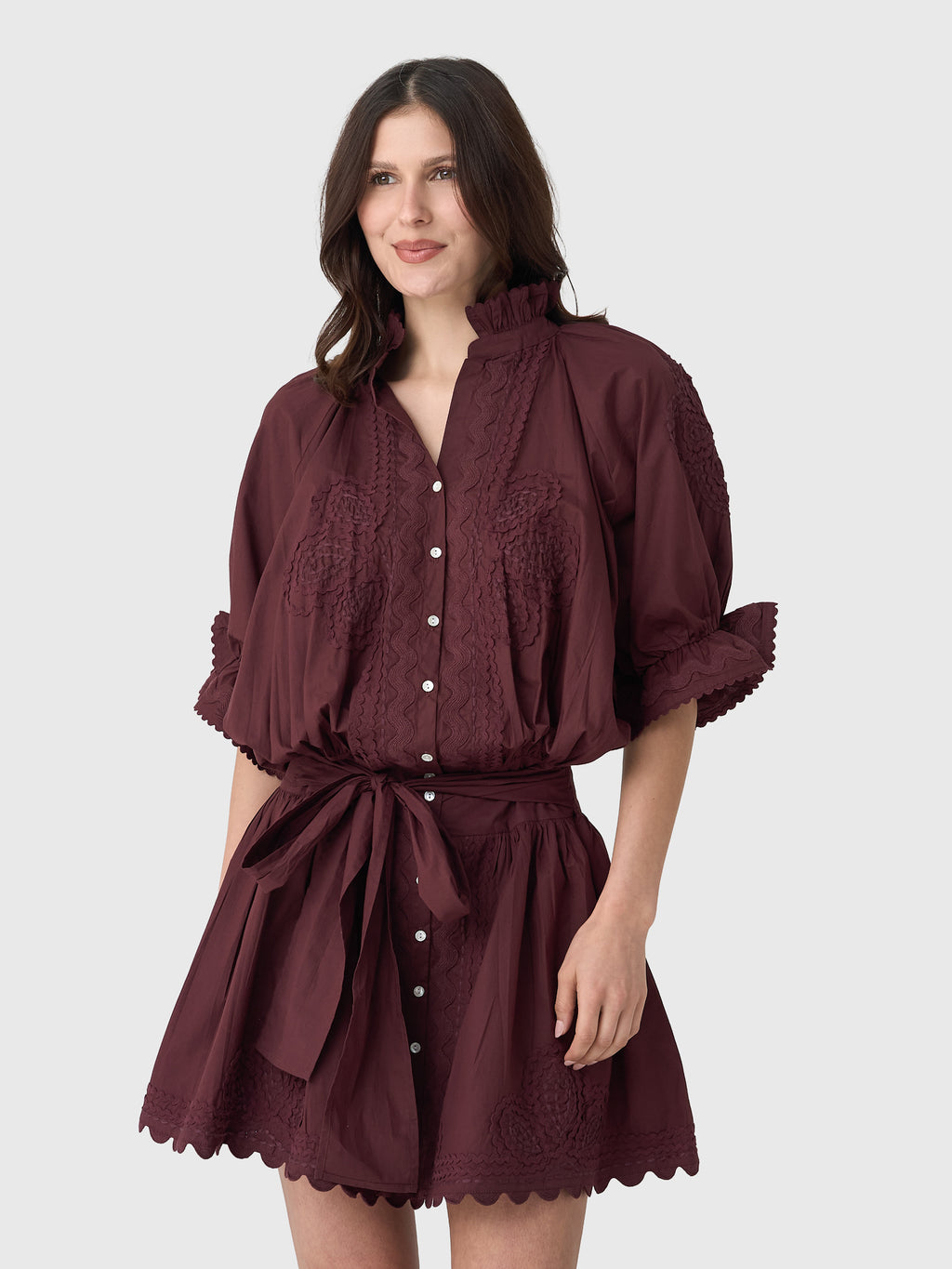 Juliet Dunn Women's Poplin Embroidered Blouson Dress - Saint Bernard