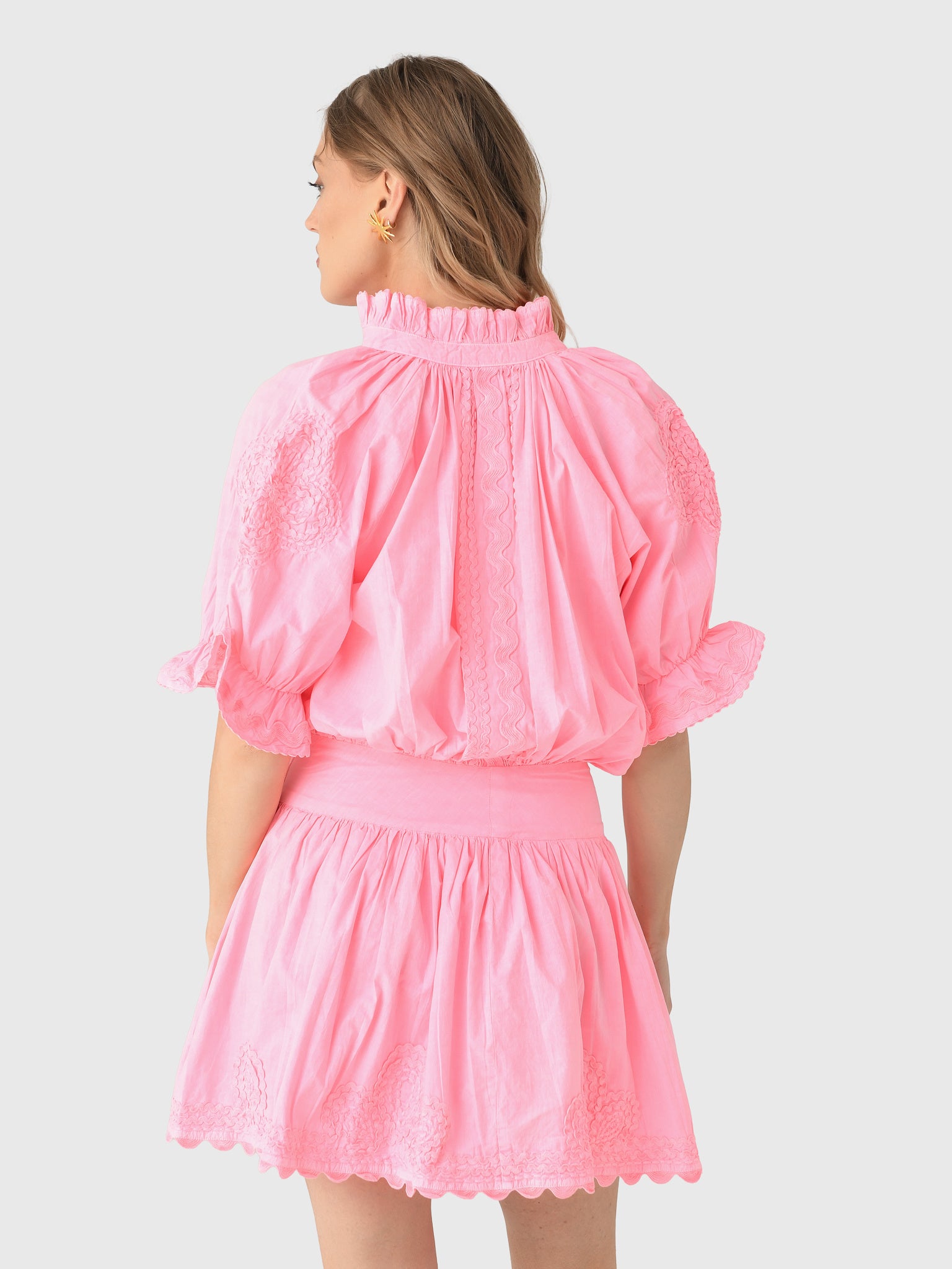 pink blouson dress Pleat Detail Blouson Dress-Cosmos Pink