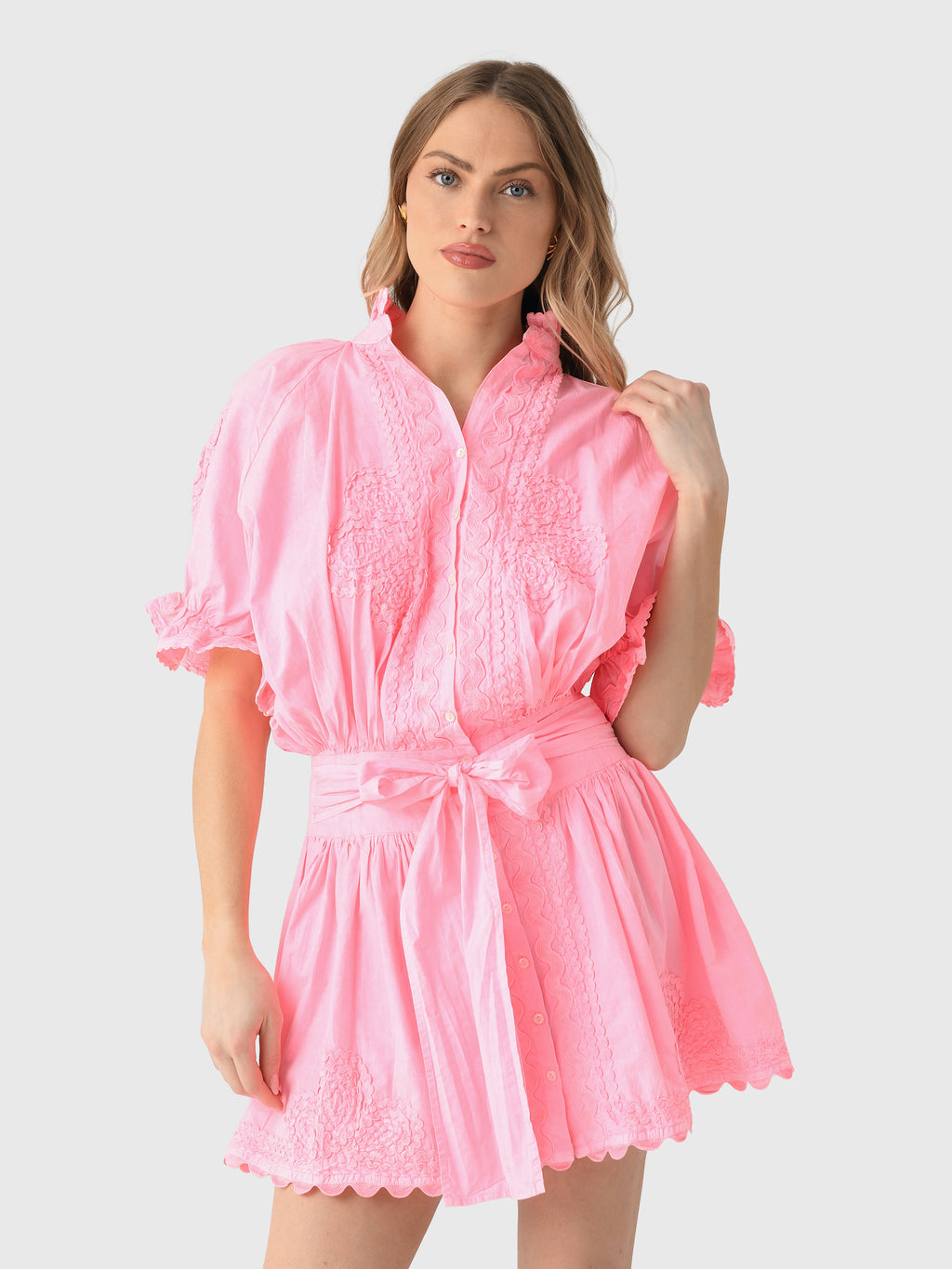 Juliet Dunn Women's Poplin Embroidered Blouson Dress