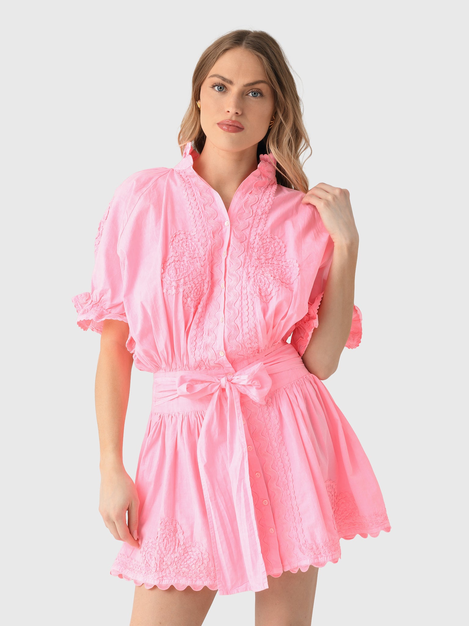 Juliet Dunn Women's Poplin Embroidered Blouson Dress