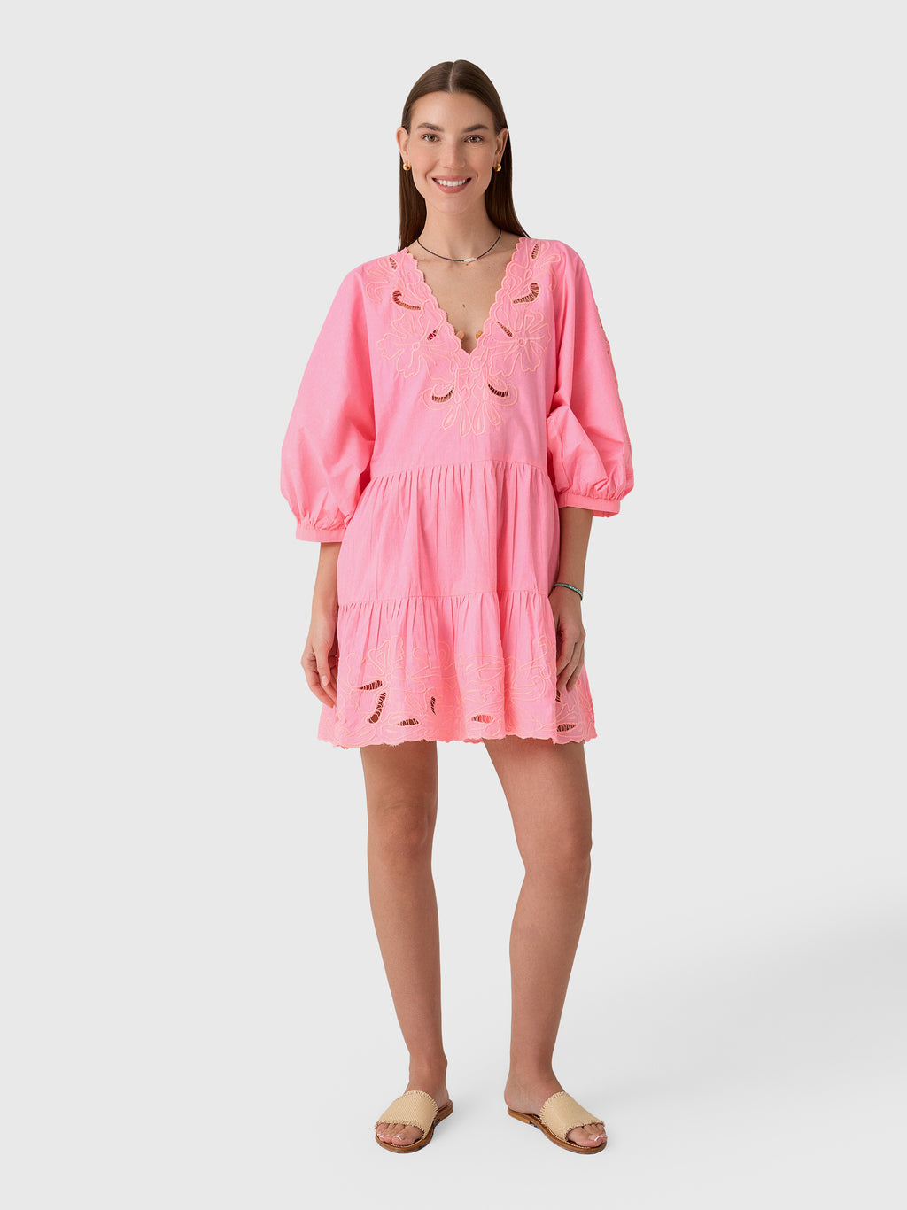Juliet Dunn Women's V-Neck Cutwork Embroidered Dress - Saint Bernard