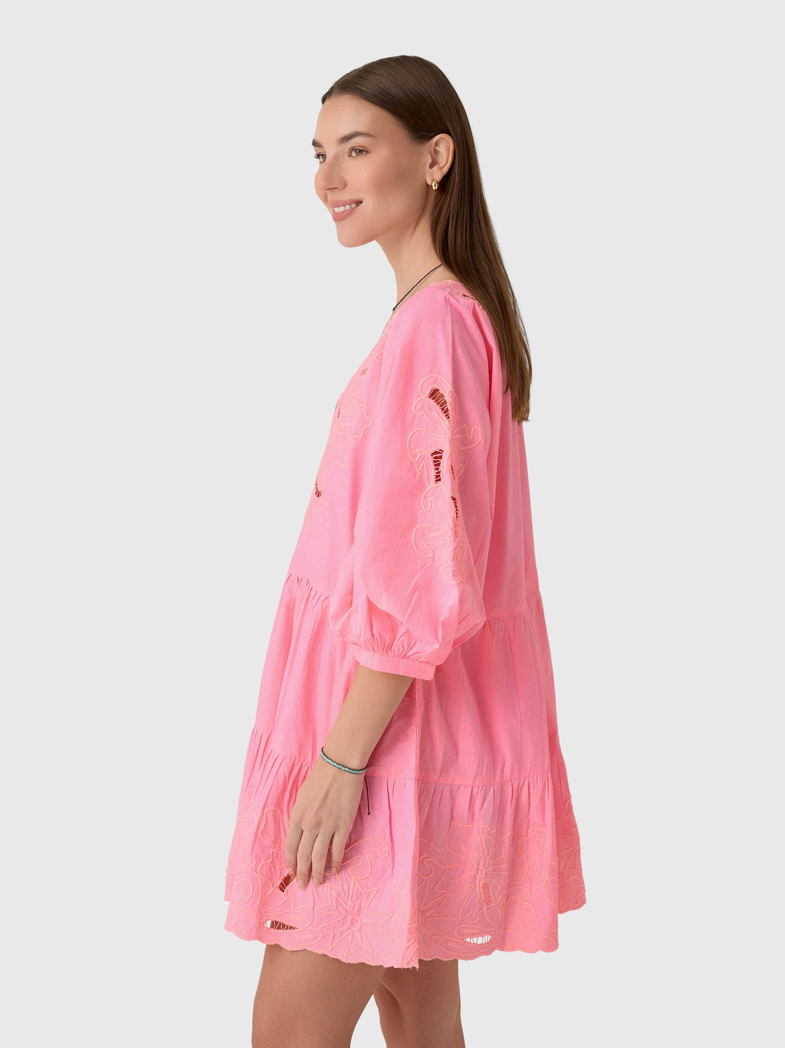 Juliet Dunn Women's V-Neck Cutwork Embroidered Dress - Saint Bernard