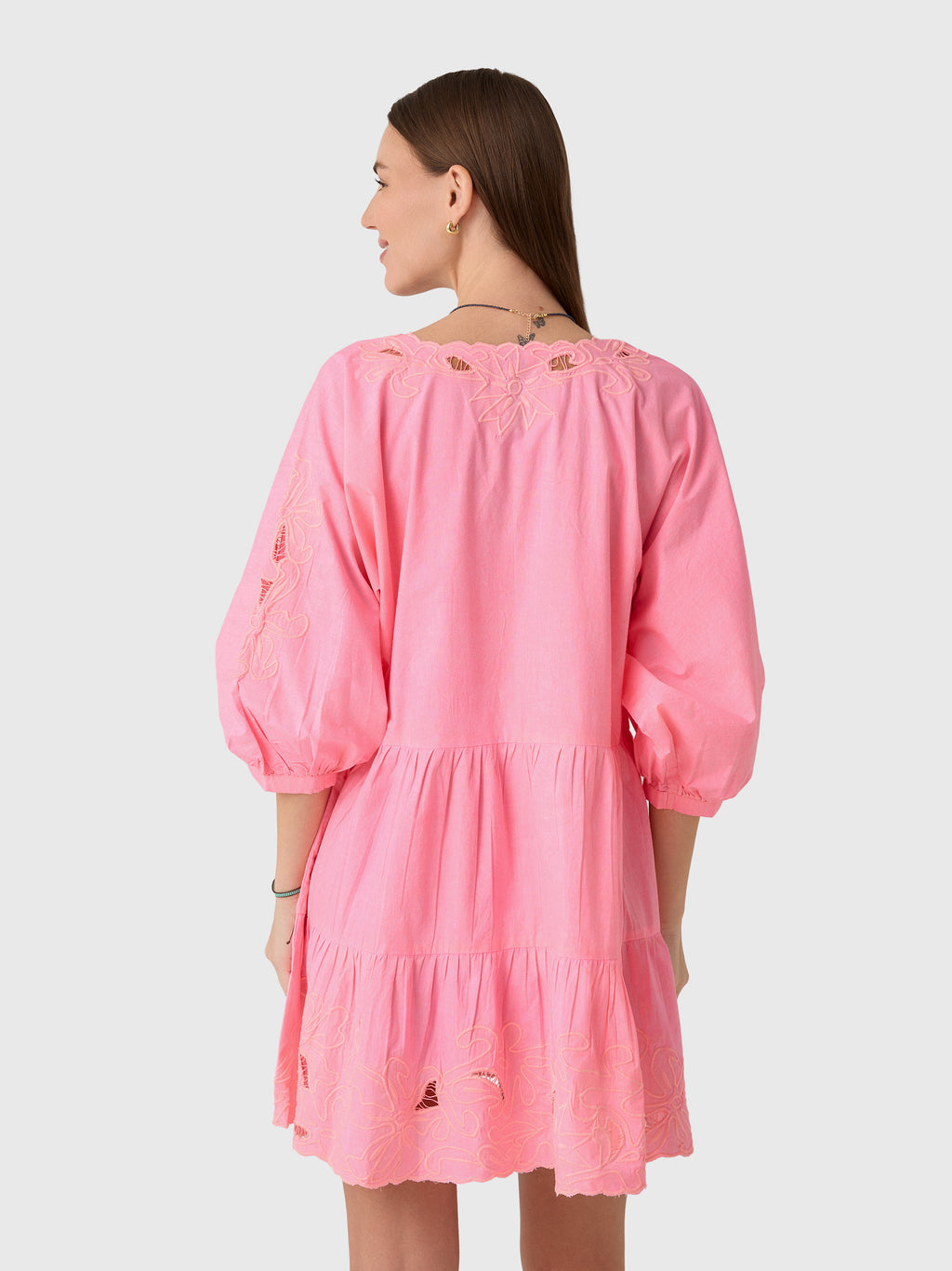 Juliet Dunn Women's V-Neck Cutwork Embroidered Dress - Saint Bernard