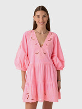 Juliet Dunn Women's V-Neck Cutwork Embroidered Dress - Saint Bernard