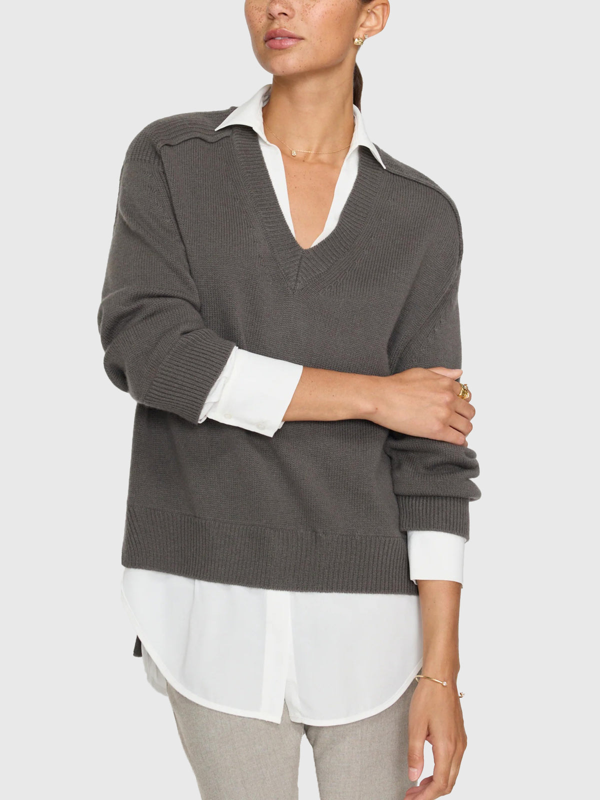 HIROKI TSUZUKI V NECK SLANTING SWEATER The Looker Layered V-Neck 