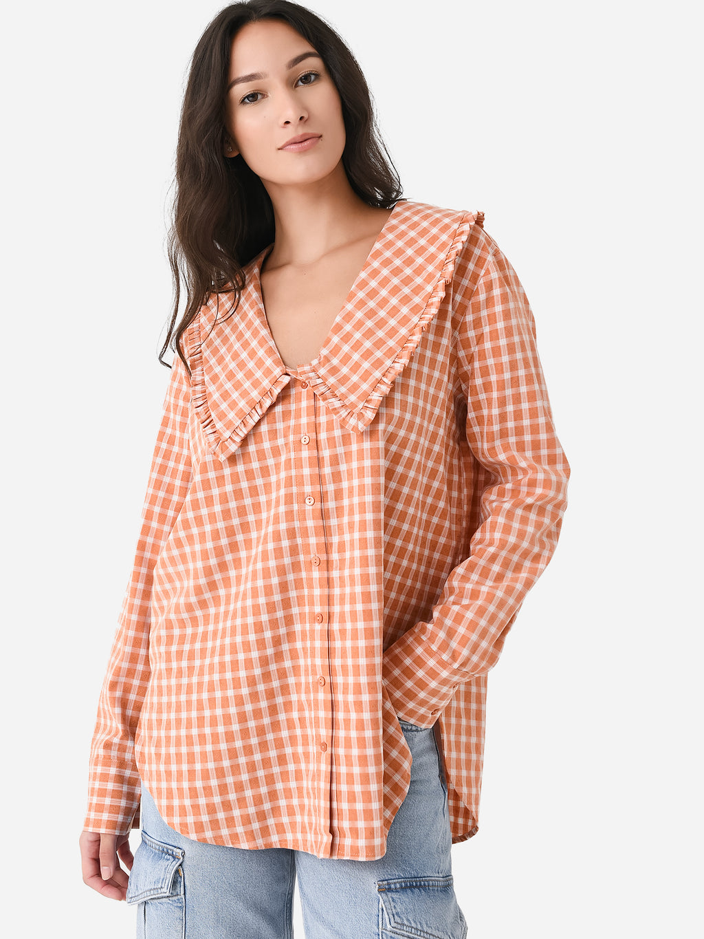 English Factory Women's Check Ruffled Collar Shirt - Saint Bernard