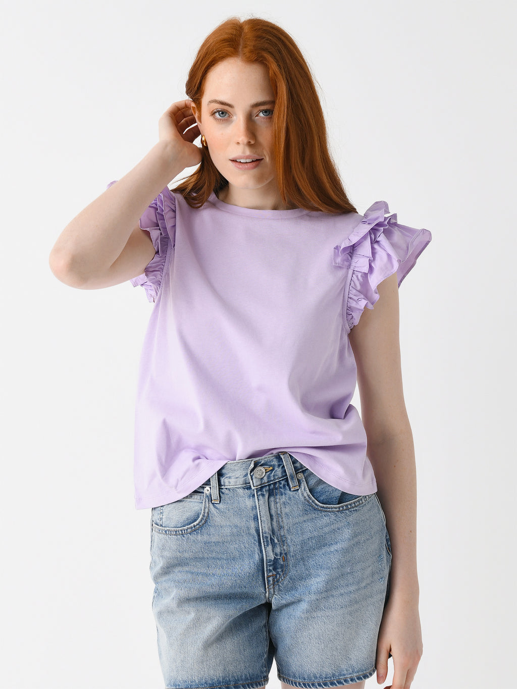 English Factory Women's Mixed Media Ruffle Detail T-Shirt - Saint Bernard