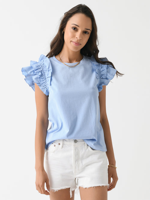 English Factory Women's Mixed Media Ruffle Detail T-Shirt