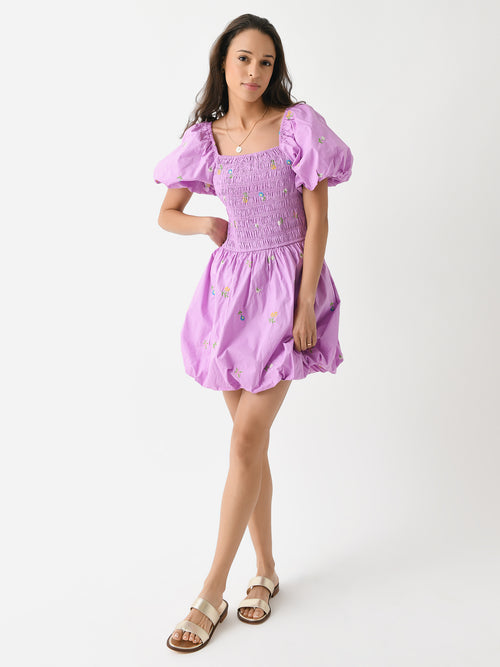 English Factory Women's Smocked Balloon Sleeve Dress