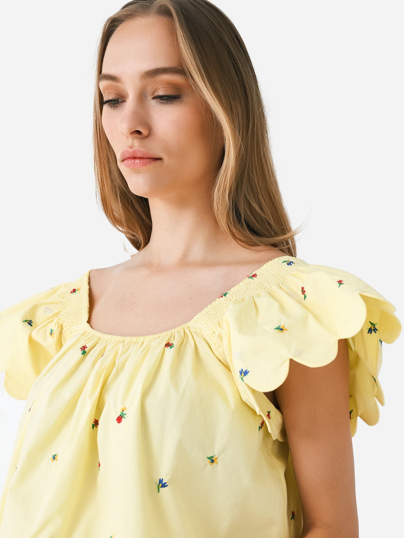 English Factory Women's Scalloped Hem Ruffle Top | $100.00 | Saint Bernard