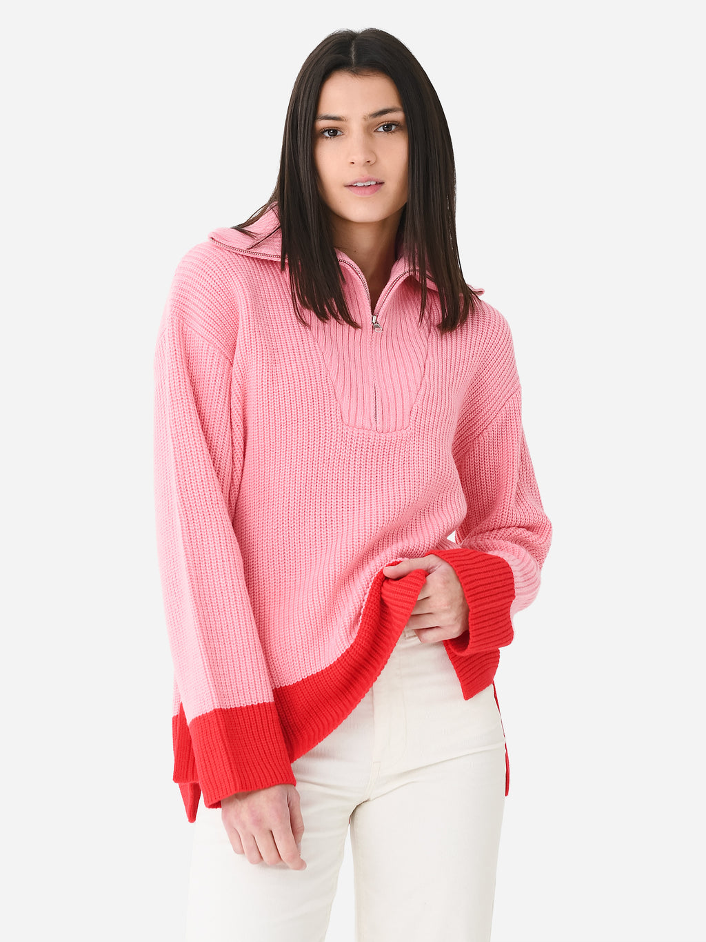 English Factory Women's Contrast Zip Pullover Sweater - Saint Bernard