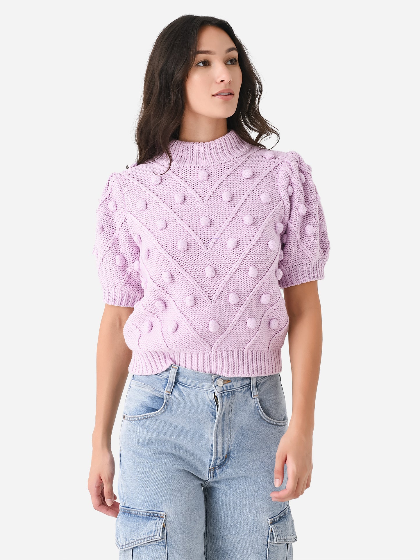 English Factory Women's Pom Pom Puff Sleeve Sweater