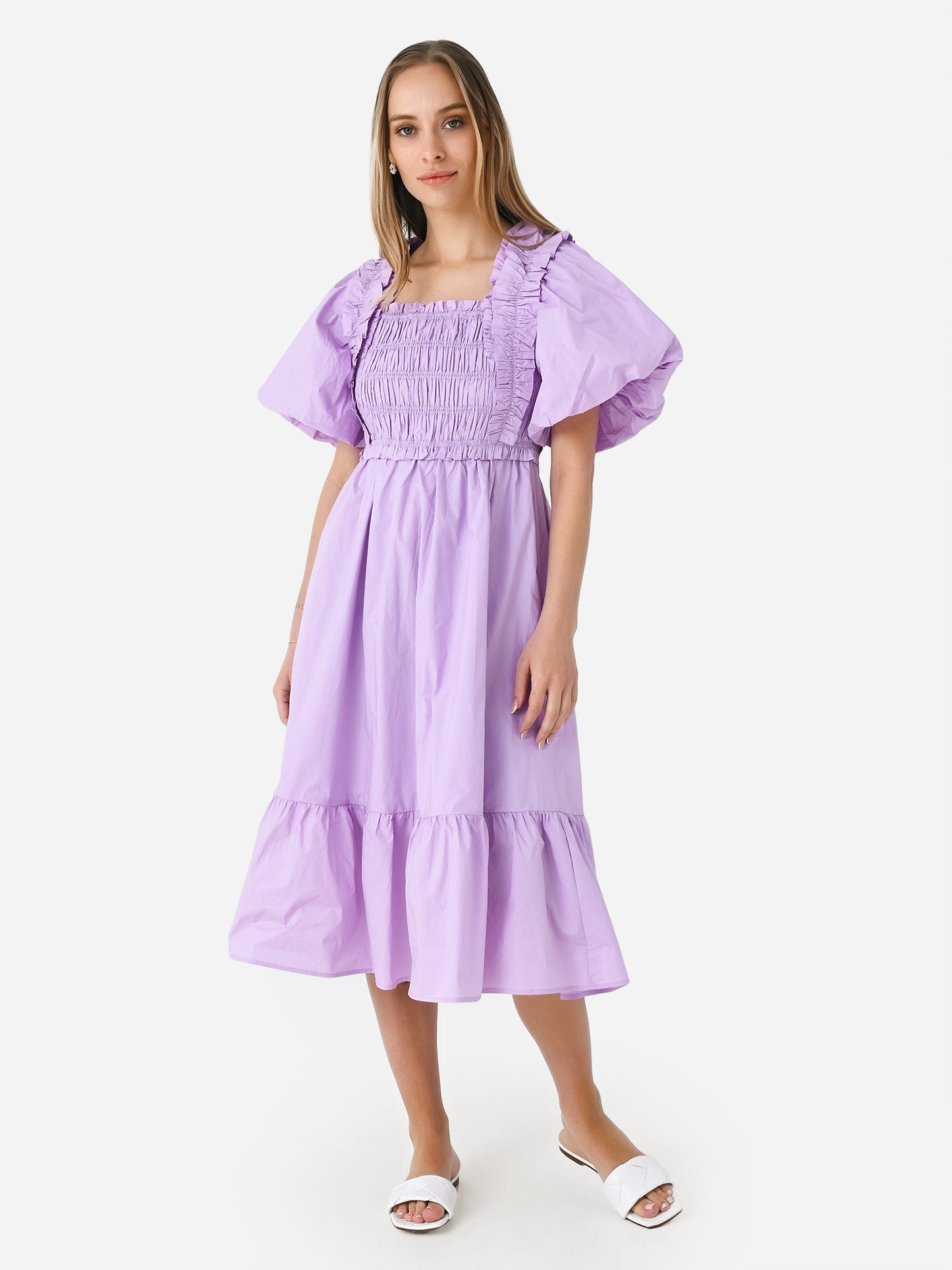 English Factory Women's Puff Sleeve Midi Dress - Saint Bernard