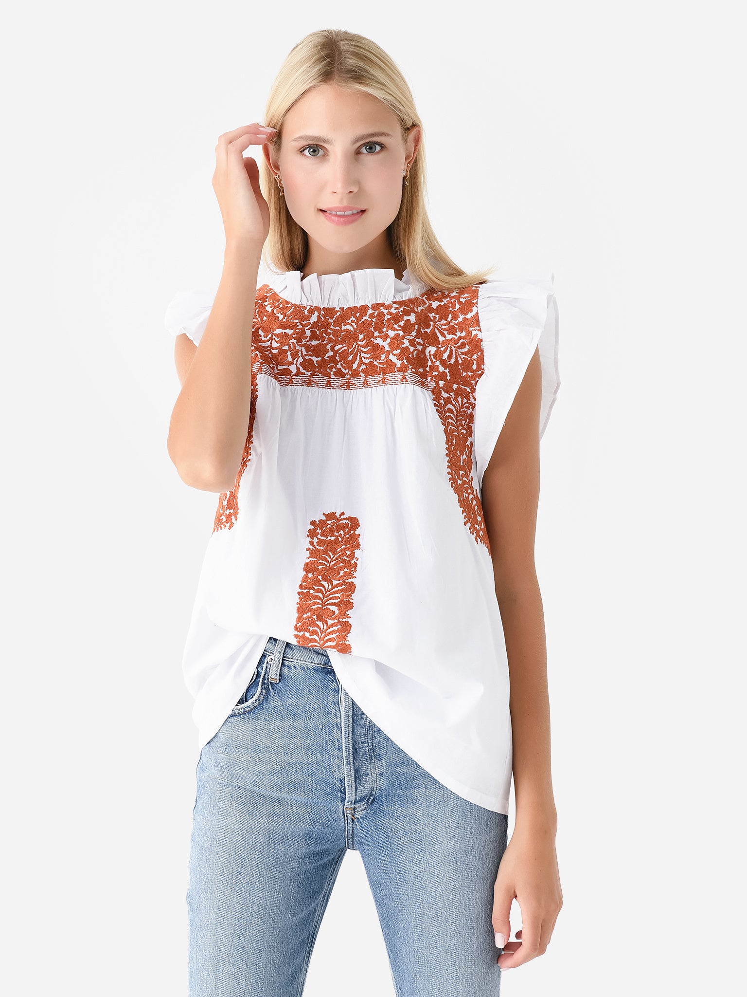 J. Marie Women's The Noel Ruffle Neck Top - Saint Bernard