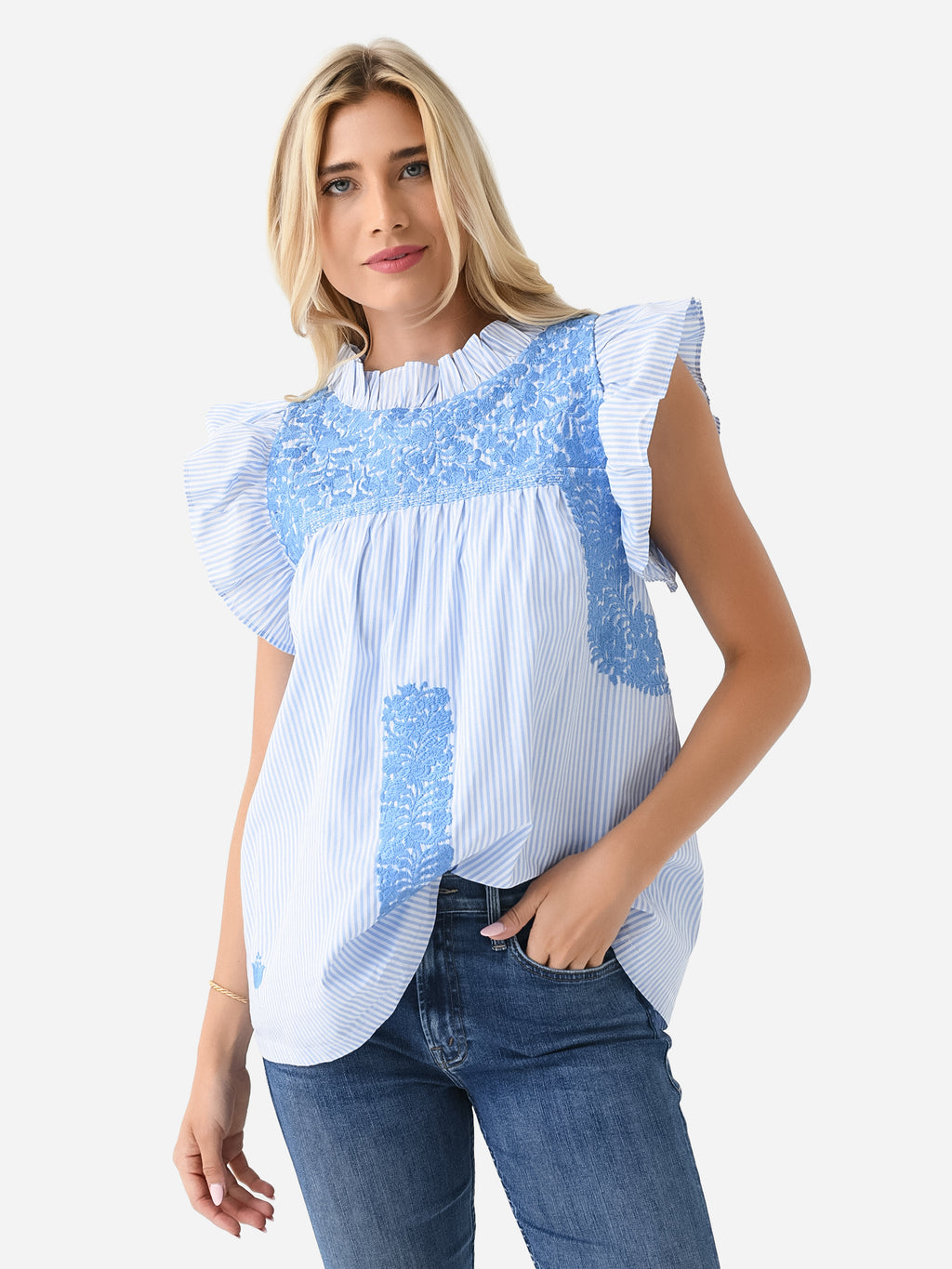 J. Marie Women's The Charleston Ruffle Neck Top - Saint Bernard