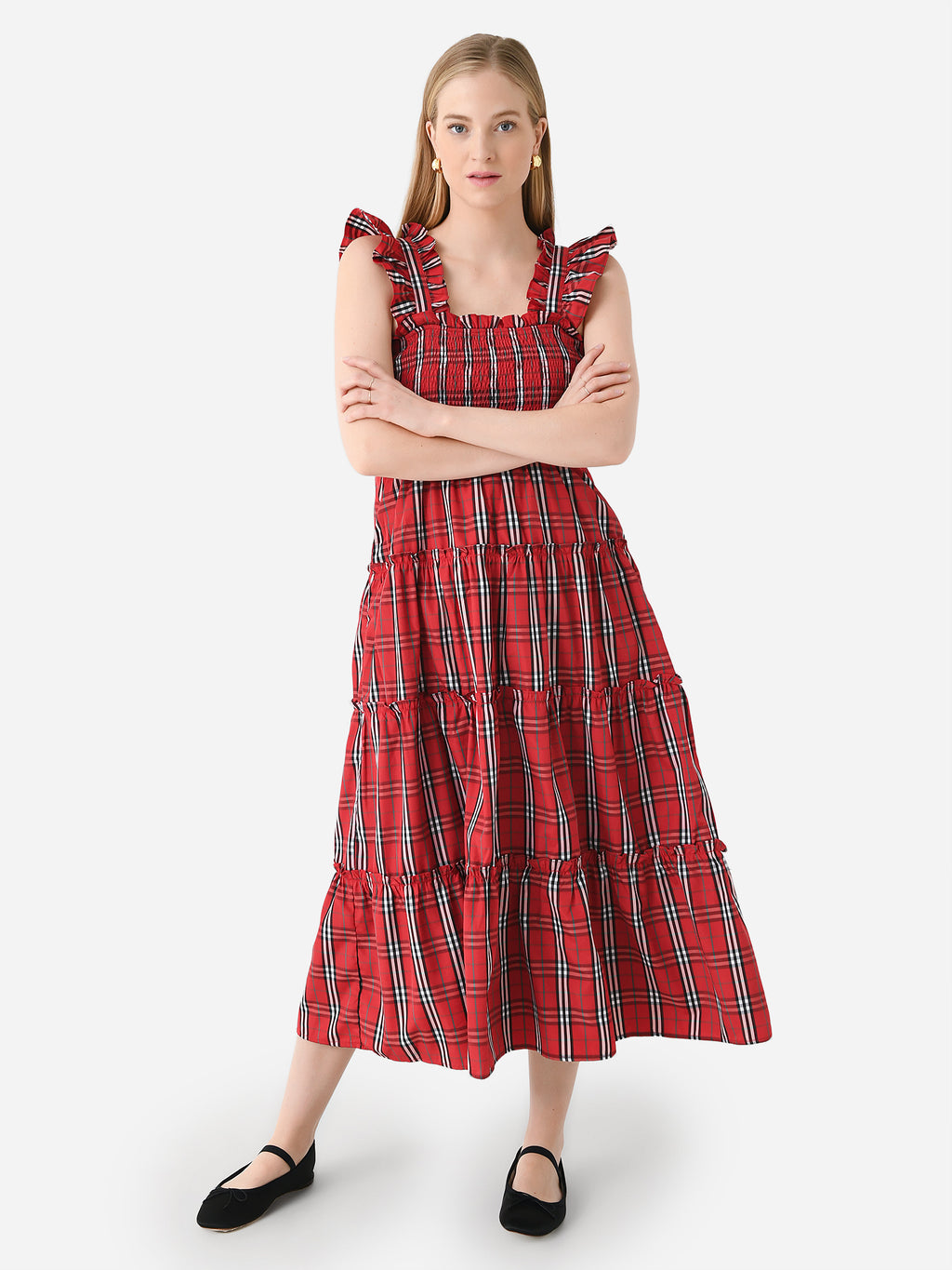 J. Marie Women's The Rayna Ruffle Strap Midi Dress - Saint Bernard