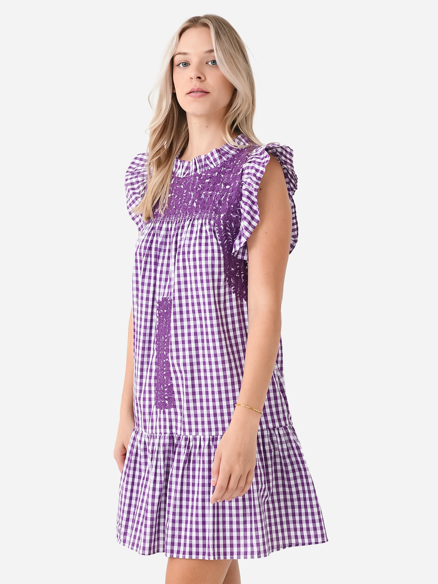 purple gingham dress womens Purple Gingham Spaghetti Strap Swing Dress - Medium