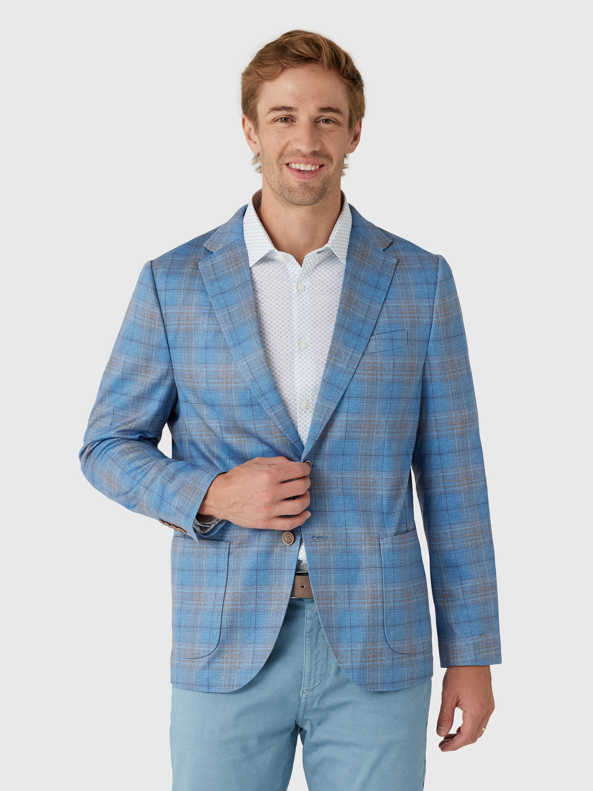 Johnnie-O Men's Santa Anita Plaid Printed Knit Stretch Sport Coat - Saint Bernard